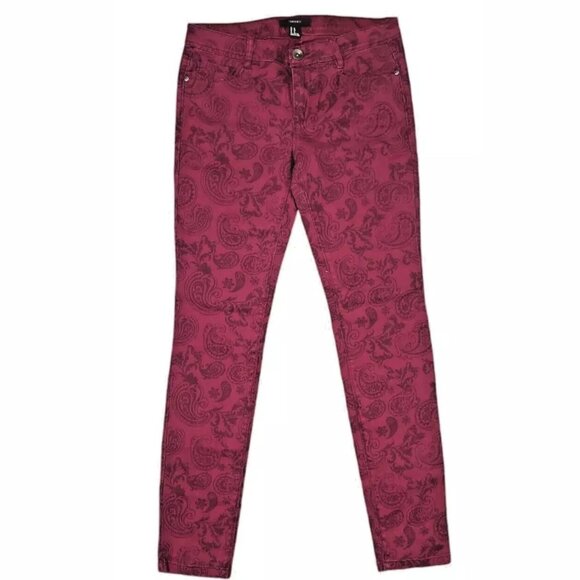 Forever 21 Women's Jeans Denim Burgundy/Brown Paisley Skinny - Picture 1 of 8